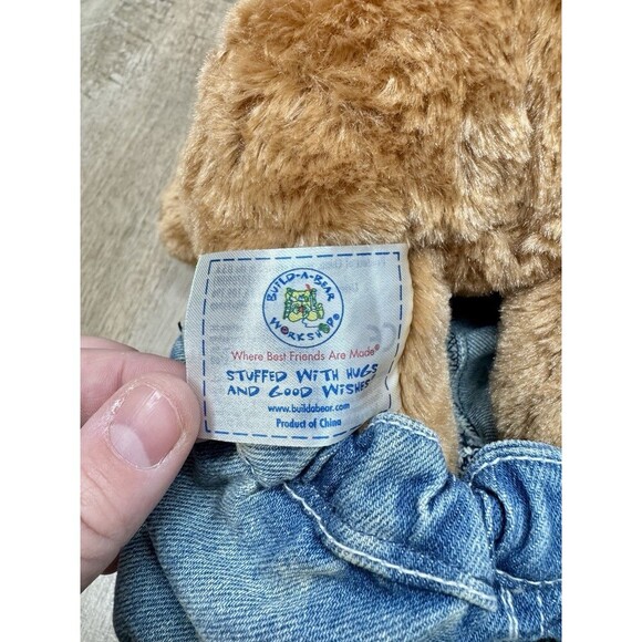 Build A Bear Light Brown Sugar Puppy Dog Denim Jean Overalls White Eye Patch BAB - Picture 7 of 8